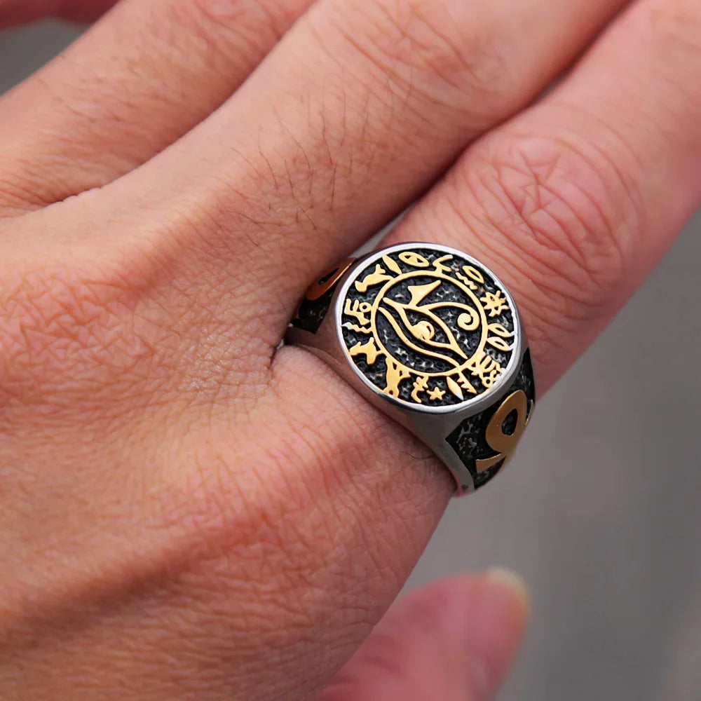 Gothic Stainless Steel Ring – Eye of Horus Amulet Egyptian Punk detail image - detail view 3