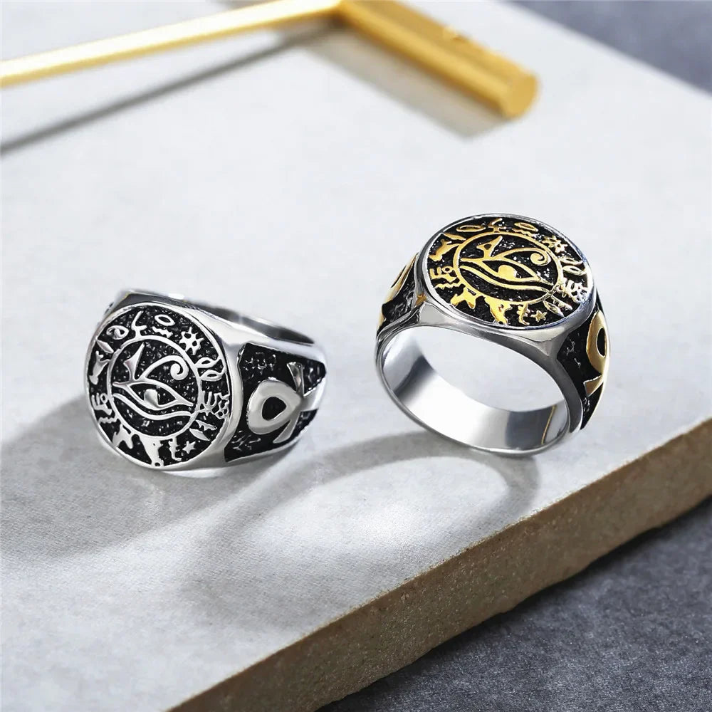 Gothic Stainless Steel Ring – Eye of Horus Amulet Egyptian Punk detail image - detail view 8