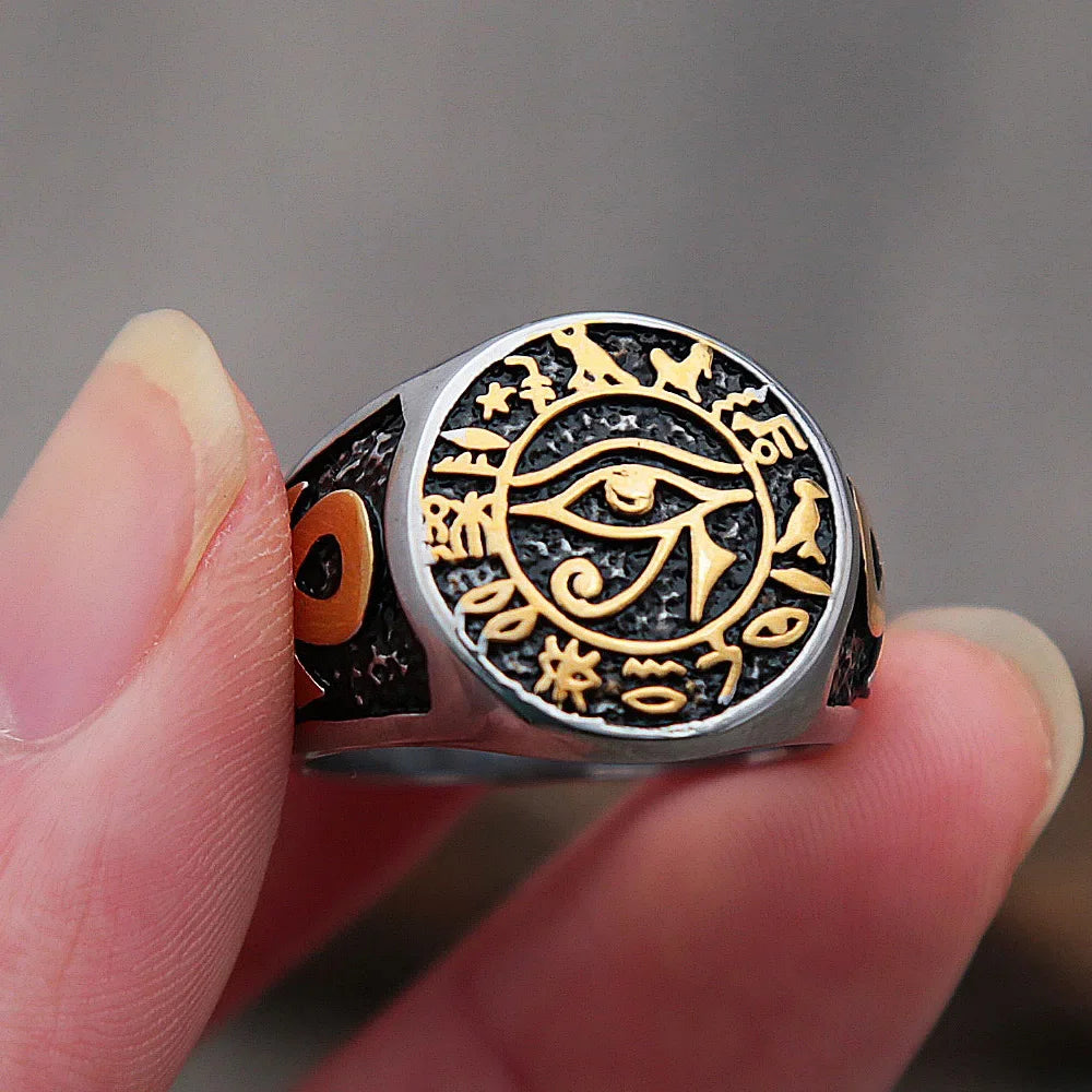 Gothic Stainless Steel Ring – Eye of Horus Amulet Egyptian Punk product image