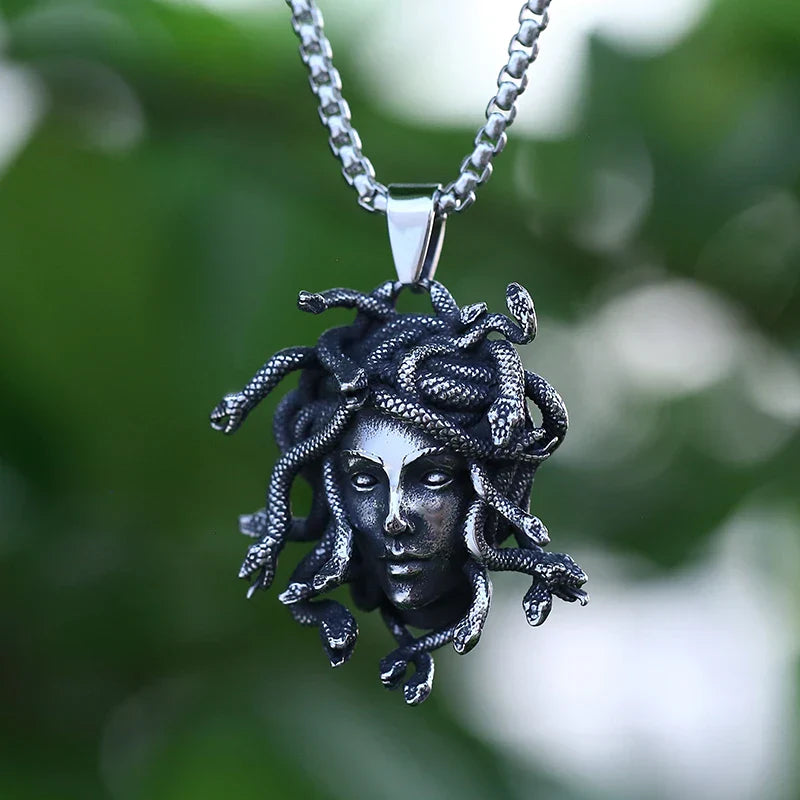Gothic Statement Necklace – Gorgon Medusa Wrath Pendant 316L Stainless Steel Dark detail image - detail view 5