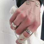 Gothic Statement Ring – Double Band Chain Link Punk Hip Hop Adjustable detail image - detail view 3