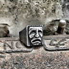 Gothic Statement Ring – Hip Hop with Geometric Mood Face Mask Punk Happy Unhappy detail image