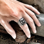 Gothic Statement Ring – Hip Hop with Geometric Mood Face Mask Punk Happy Unhappy detail image - detail view 5