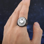 Gothic Statement Ring – Moon with Nightfall Eclipse Star Punk Celestial detail image - detail view 5