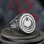 Gothic Statement Ring – Moon with Nightfall Eclipse Star Punk Celestial product image