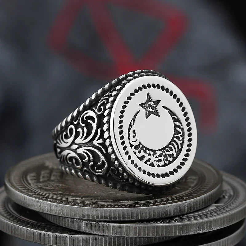 Gothic Statement Ring – Moon with Nightfall Eclipse Star Punk Celestial product image