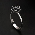 Gothic Statement Ring – Punk with Black Dahlia Flower Zirconia Dark Floral detail image