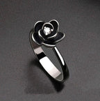 Gothic Statement Ring – Punk with Black Dahlia Flower Zirconia Dark Floral product image