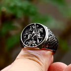 Gothic Statement Ring – Saint George with Valor Knight Vintage Punk detail image - detail view 3