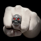 Rhinestone Skull Ring – Biker with Red Eye Gothic Punk Rock Statement detail image - detail view 4