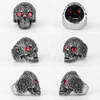Rhinestone Skull Ring – Biker with Red Eye Gothic Punk Rock Statement detail image - detail view 5