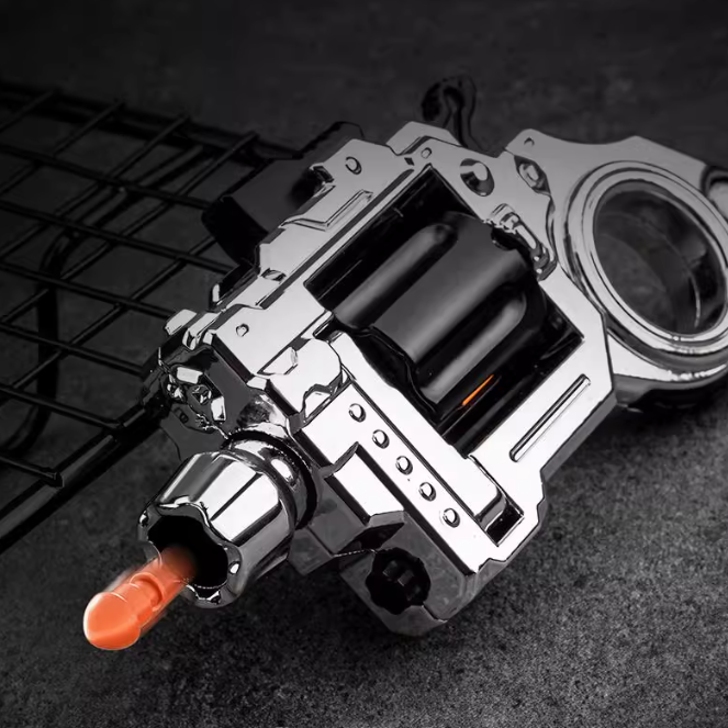Pocket Flash Alloy Revolver Toy Gun - LED Light Metal EDC Fidget with Soft Darts