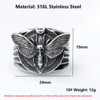 Skull Moth Ring – Death's Head 316L Stainless Steel Gothic Punk Biker detail image - detail view 6
