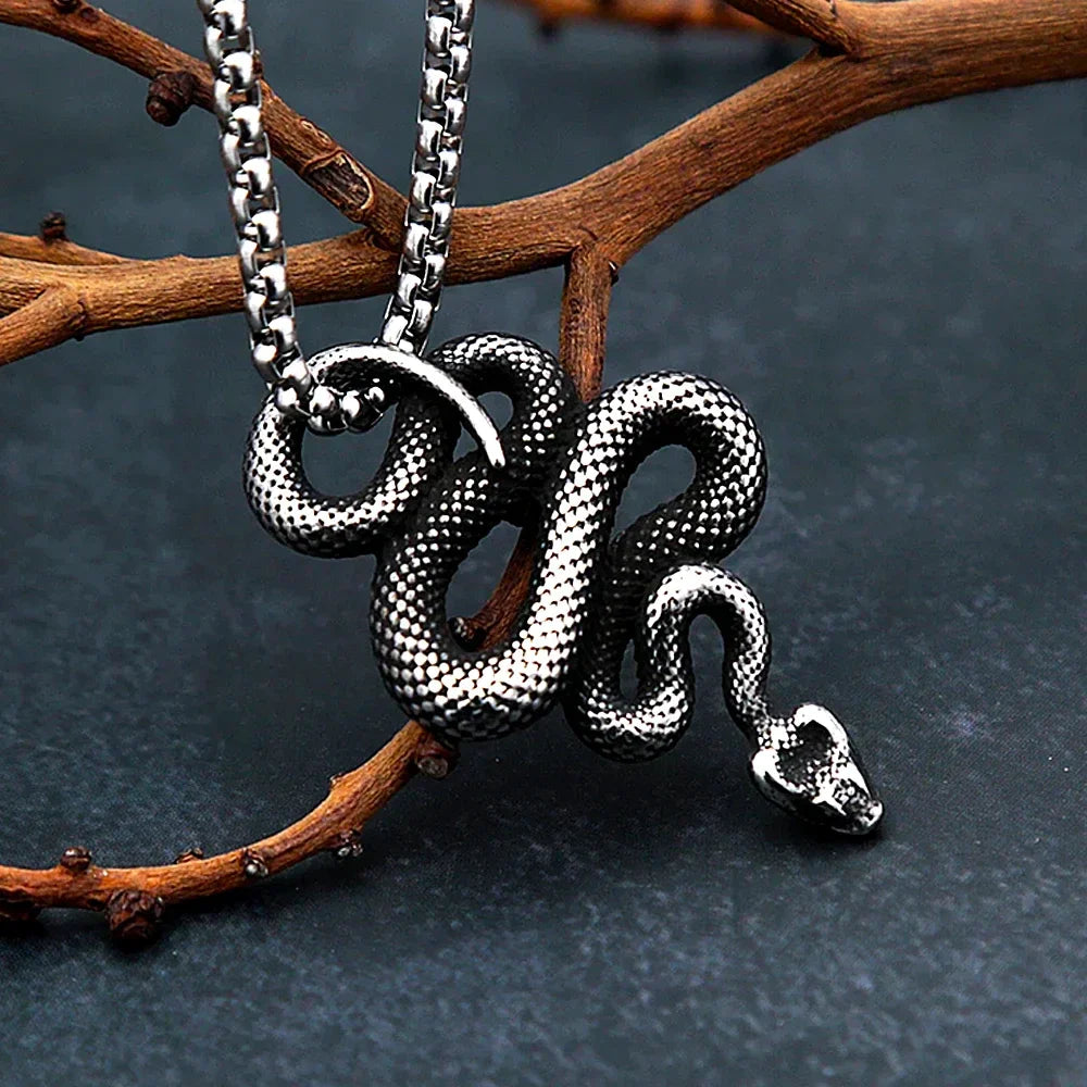 Snake Necklace – Serpent Bound Chain Punk Gothic Biker Viking Statement detail image - detail view 3