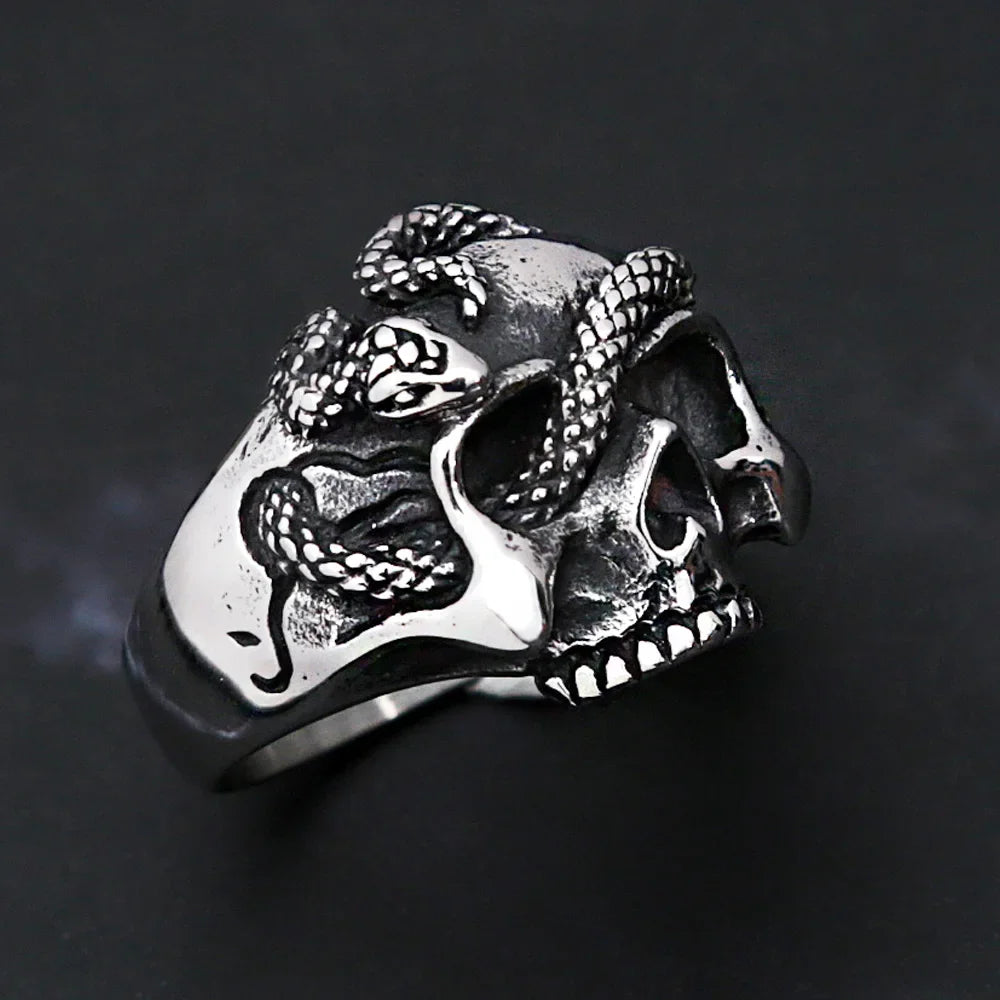 Snake Ring – Skull with Amulet Gothic Punk Biker Viking Statement detail image - detail view 3