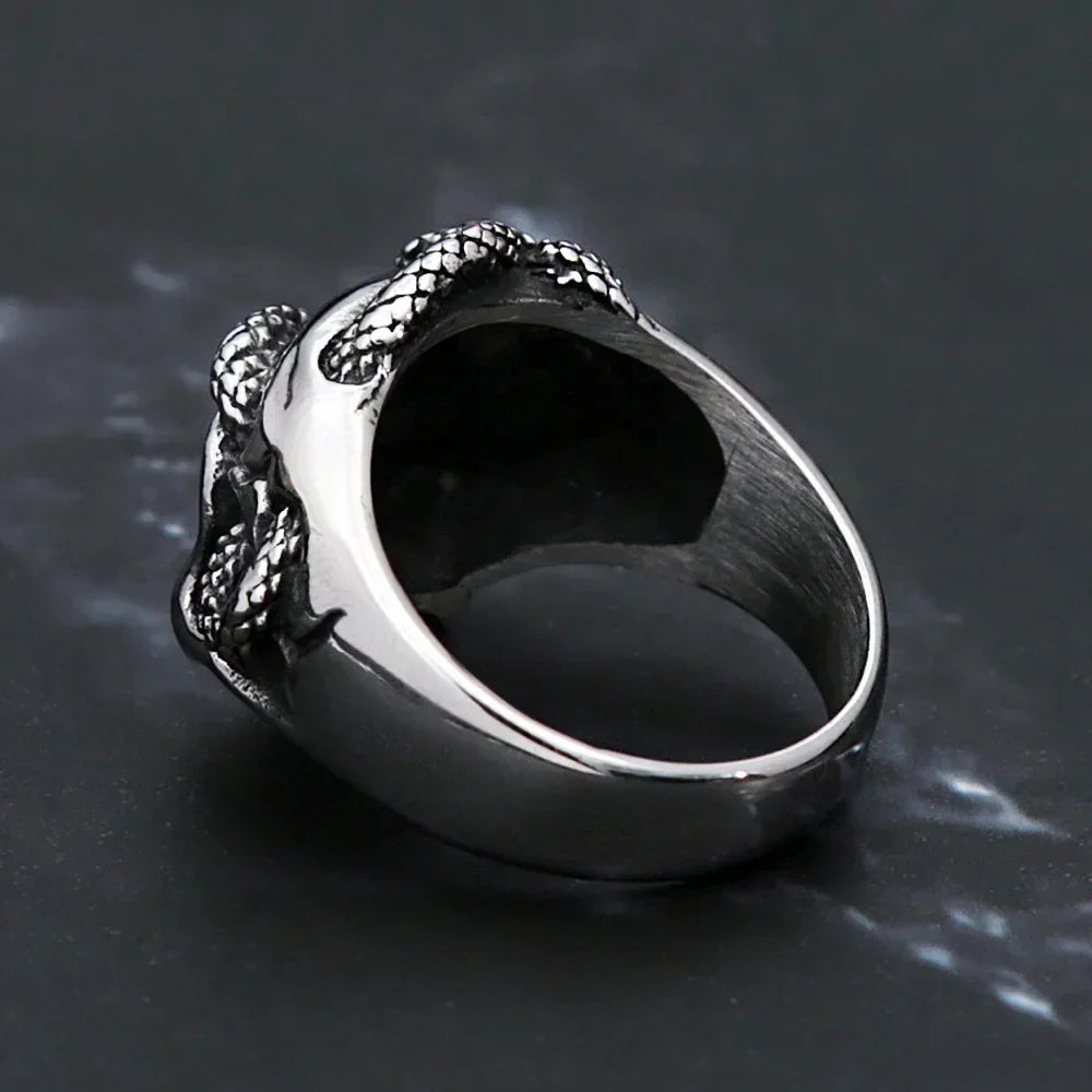 Snake Ring – Skull with Amulet Gothic Punk Biker Viking Statement detail image - detail view 6