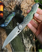 Steel Folding Knife – M390 Steampunk Pocket Green Resin Handle EDC Collector detail image - detail view 7