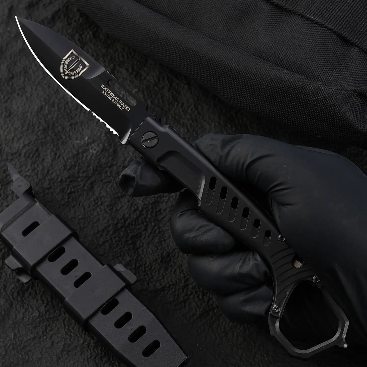 Steel Folding Knife – Tactical N690C Finger Ring Design Black Finish EDC First Responder detail image - detail view 5