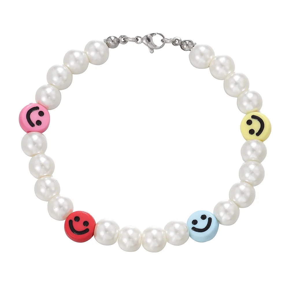 Pearl Bracelet – Smiley Face Handmade Cute Y2K Statement