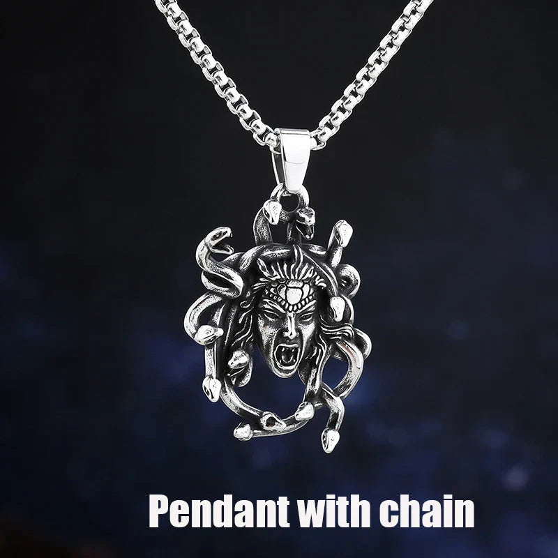 Gothic Necklace – Gorgon Medusa Wrath Pendant 316L Stainless Steel Dark Statement