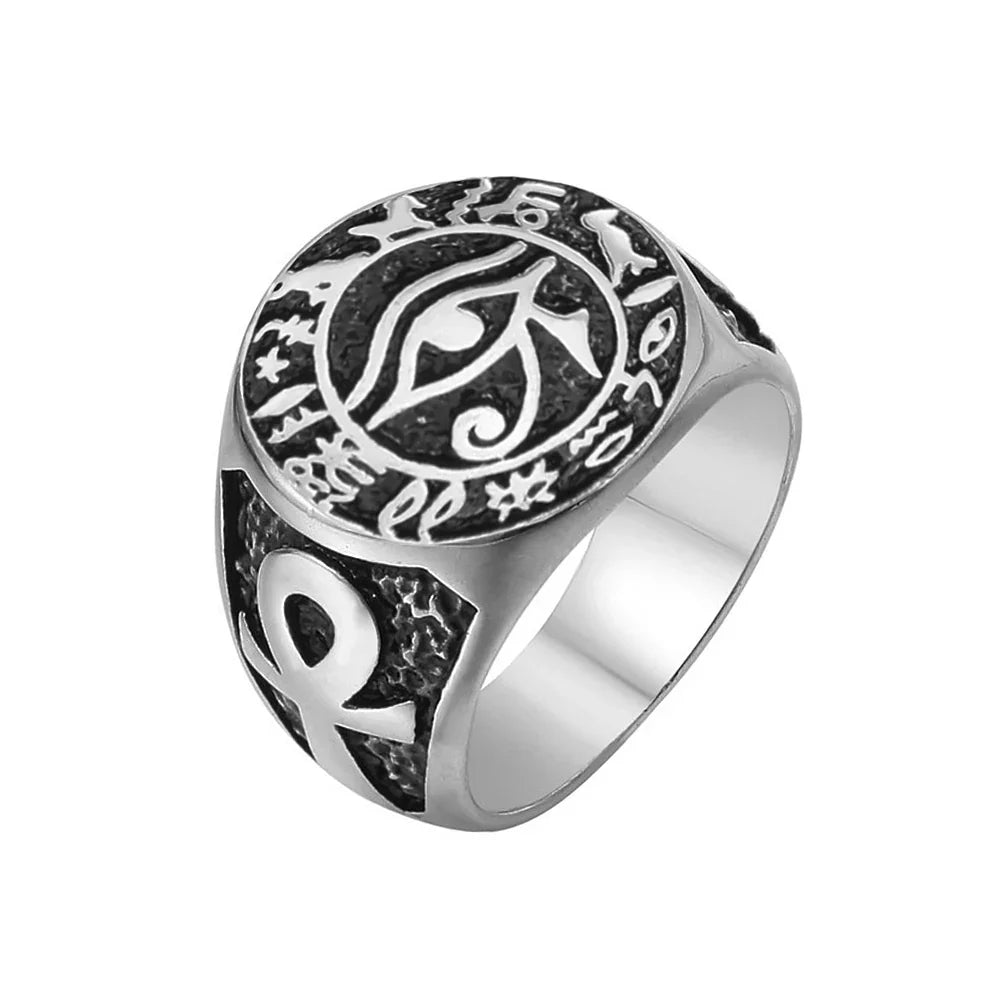 Gothic Ring – Eye of Horus Amulet Stainless Steel Egyptian Punk Ring for Men Women