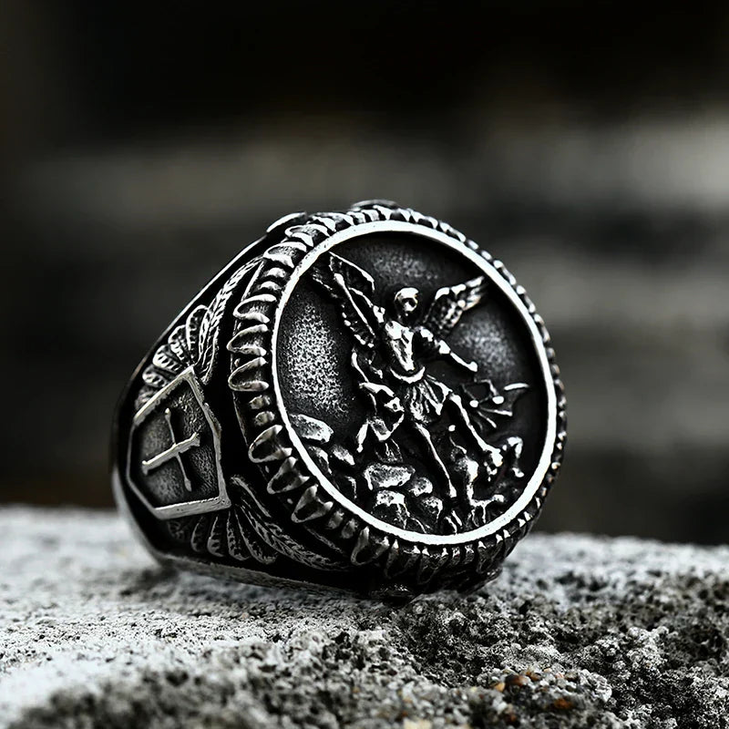 Saint Michael Ring – Mystic Guardian Gothic Cross Punk Statement