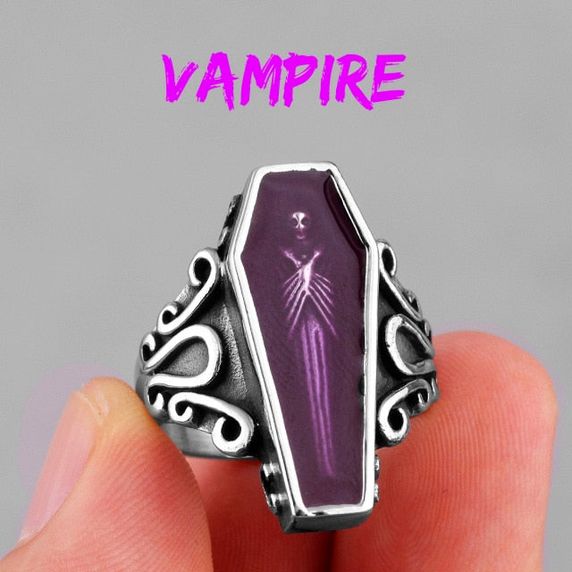 Gothic Ring – Vampire Coffin Skull Punk