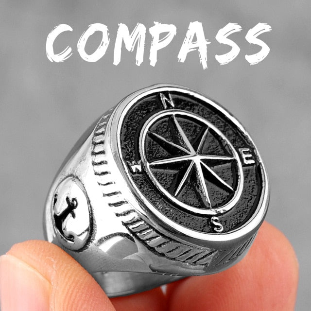 Anchor Ring – Navigator Compass Sailor Punk Hip Hop Statement Ring