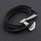 Viking Axe Bracelet – Leather with Combat Valknut Nordic Amulet Multilayer Bangle detail image - detail view 6
