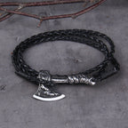 Viking Axe Bracelet – Leather with Combat Valknut Nordic Amulet Multilayer Bangle variant image