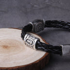 Viking Rune Bracelet – Leather with Helm of Awe Norse Gothic Punk Statement detail image