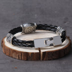 Viking Rune Bracelet – Leather with Helm of Awe Norse Gothic Punk Statement detail image - detail view 3