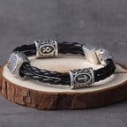 Viking Rune Bracelet – Leather with Helm of Awe Norse Gothic Punk Statement detail image - detail view 5