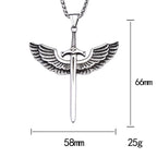 Viking Rune Necklace – Punk with Angelic Sword Angel Wings Gothic Biker Pendant detail image - detail view 6